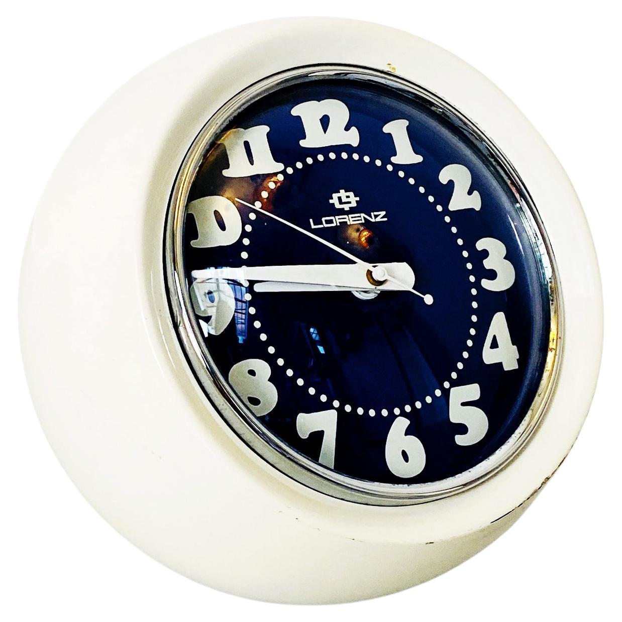 Italian space age Spherical Plastic White Table Clock Boule by Lorenz, 1960s For Sale