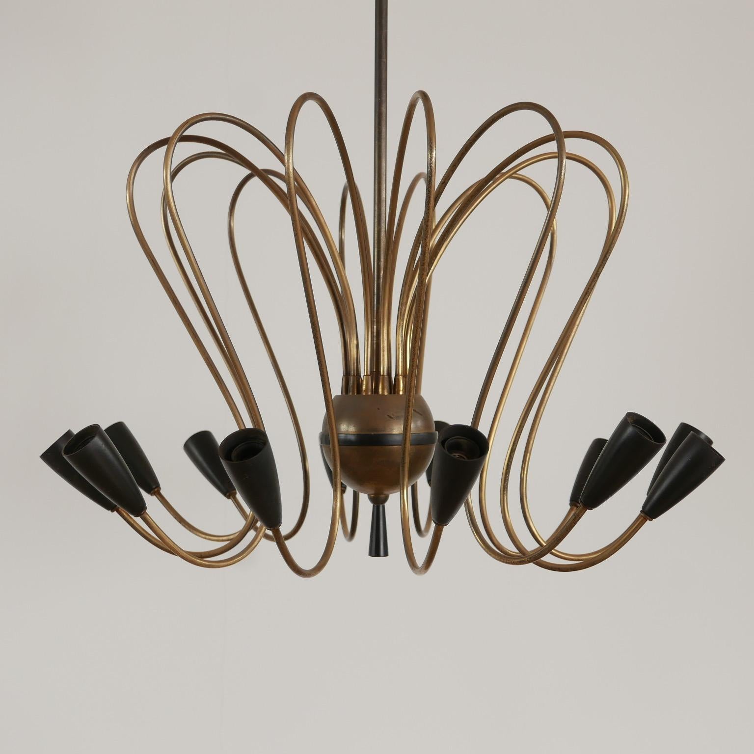 Italian Midcentury Spider/Octopus Brass Chandelier Light 2