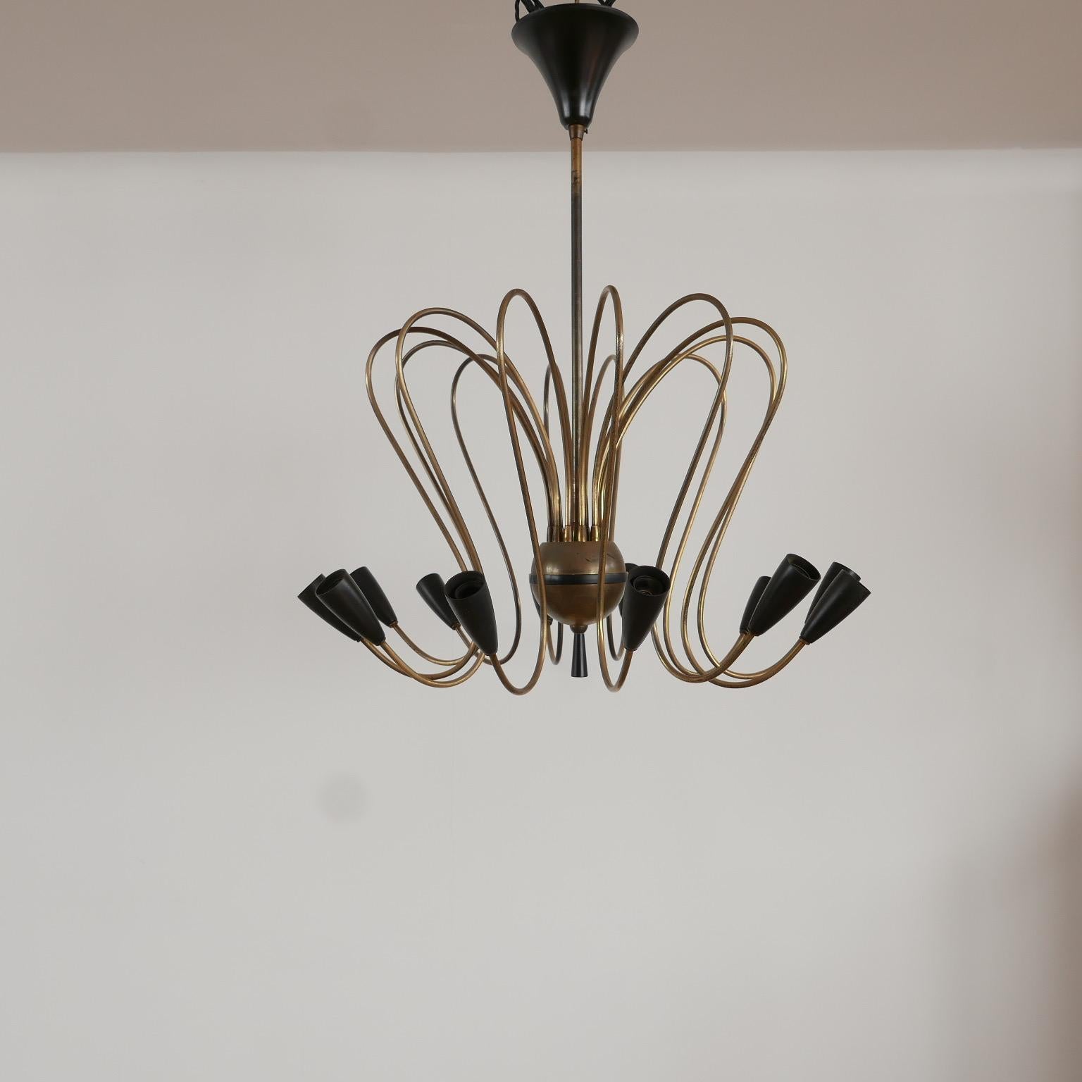 Italian Midcentury Spider/Octopus Brass Chandelier Light 3