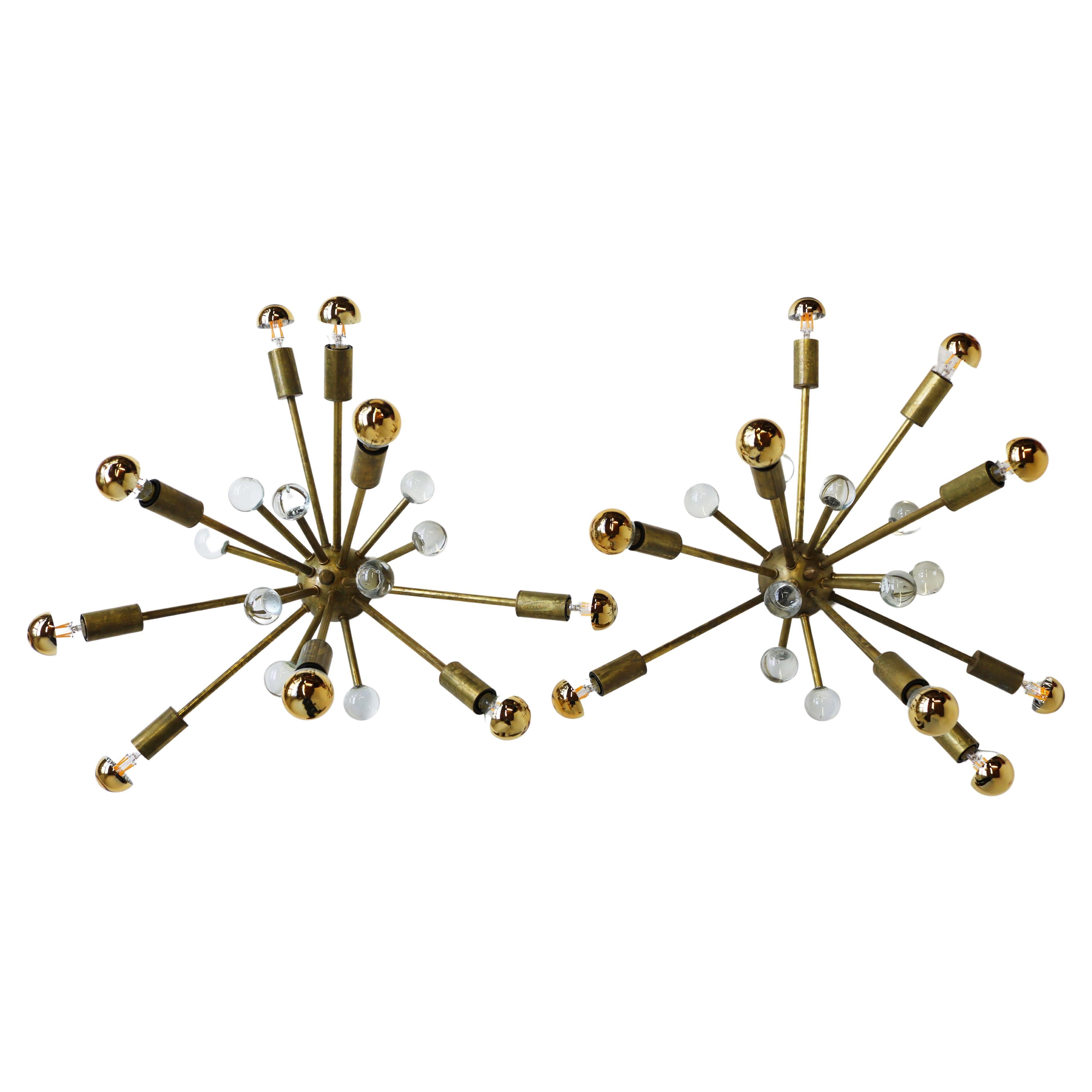 Italian Mid-Century Sputnik Stilnovo Murano Brass Wall Sconces / Wall Lights For Sale