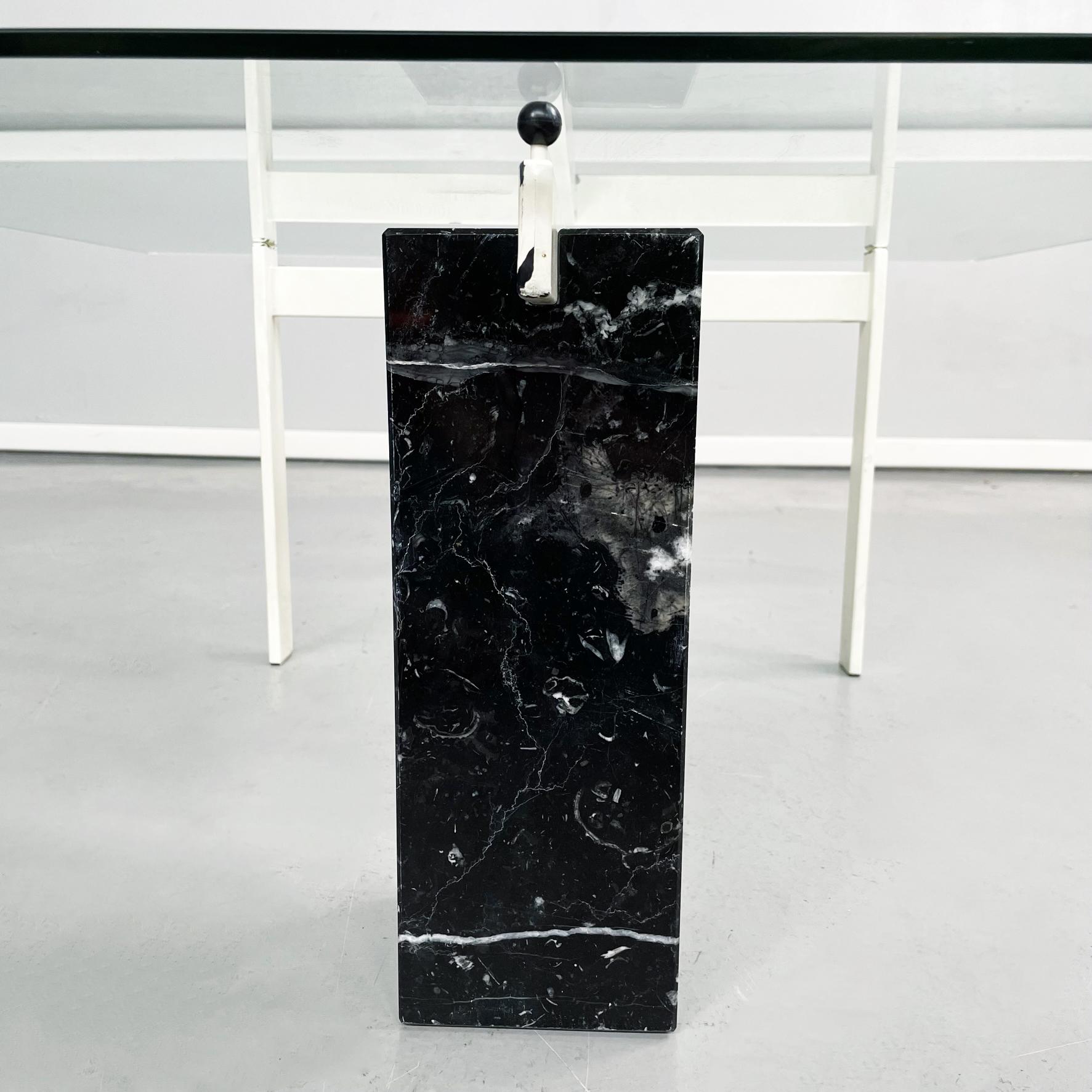 Italian Mid-Century Square Coffee Table Glass, Iron and Marquinia Marble, 1980s For Sale 8