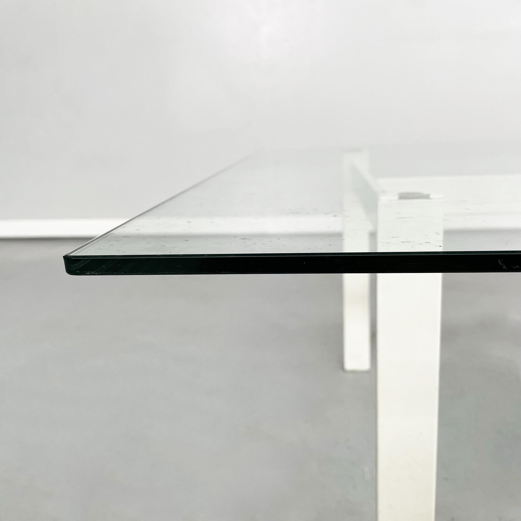 Late 20th Century Italian Mid-Century Square Coffee Table Glass, Iron and Marquinia Marble, 1980s For Sale