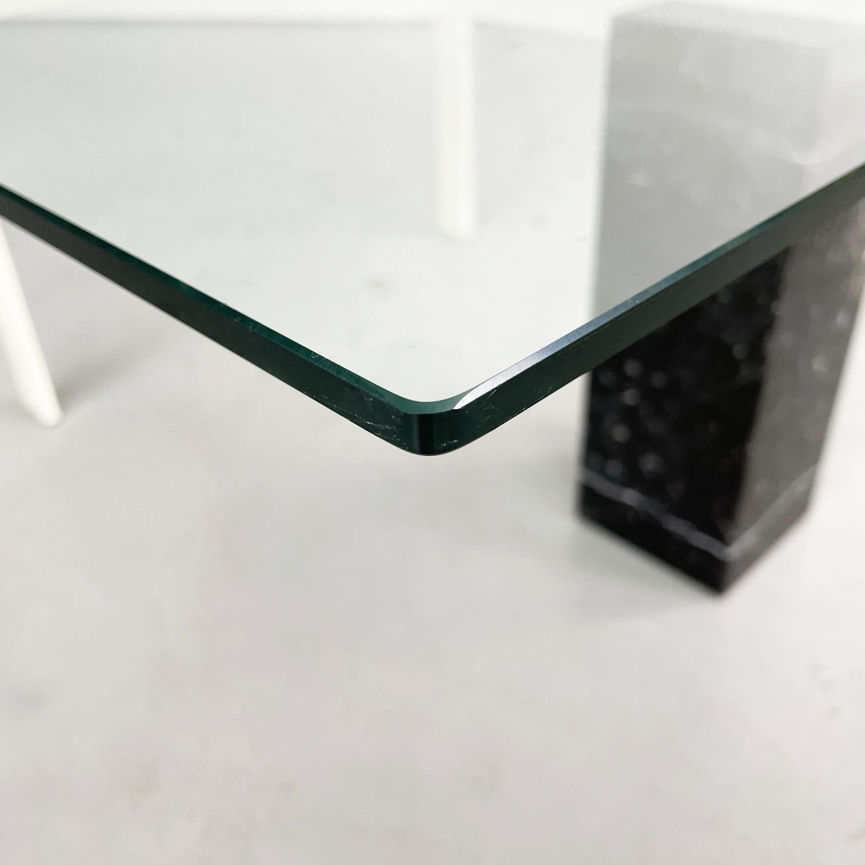 Italian Mid-Century Square Coffee Table Glass, Iron and Marquinia Marble, 1980s For Sale 1