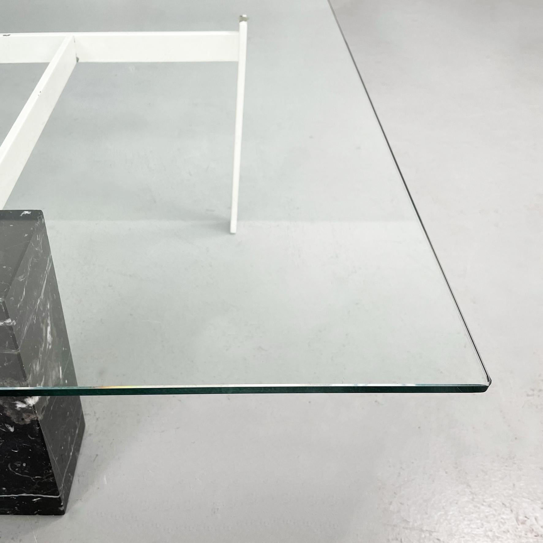 Italian Mid-Century Square Coffee Table Glass, Iron and Marquinia Marble, 1980s For Sale 2