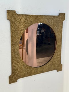 Italian Mid-Century Square Mirror By Angelo Brotto, with Hammered Brass Frame