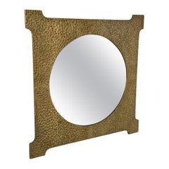 Italian Mid-Century Square Mirror By Angelo Brotto, with Hammered Brass Frame