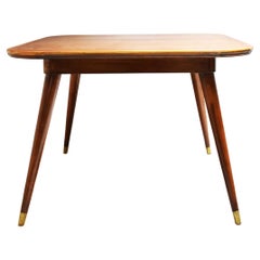 Italian Mid-Century Square Wooden Table with Brass Inserts, 1950s