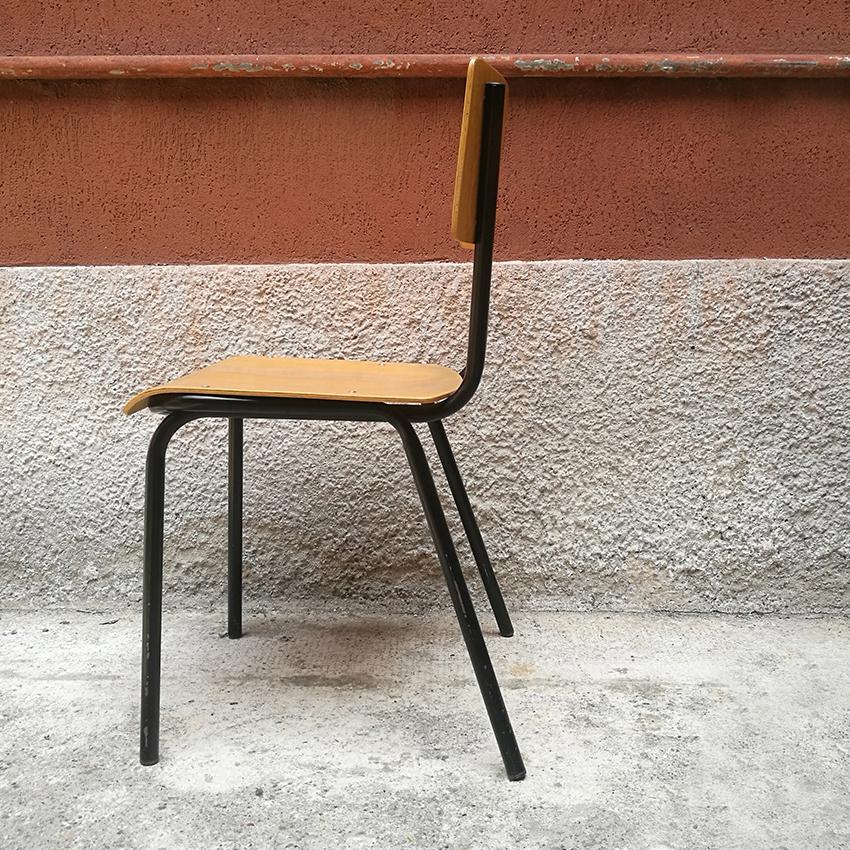 Mid-Century Modern Italian Midcentury Stackable Beech and Metal School Chairs, 1960s