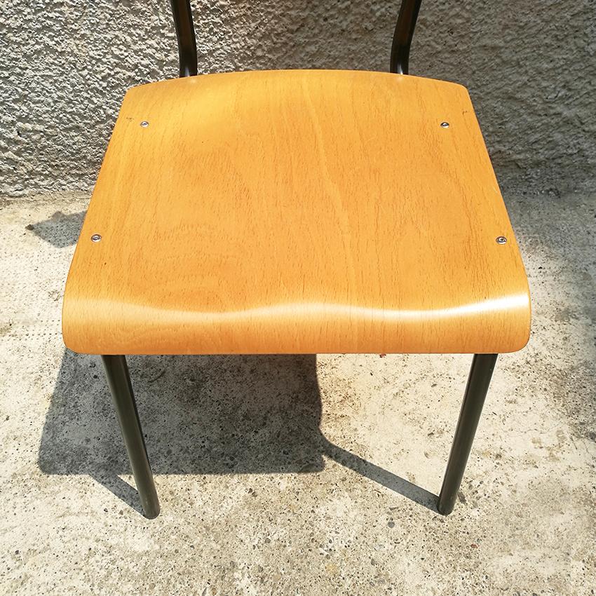 Italian Midcentury Stackable Beech and Metal School Chairs, 1960s 1