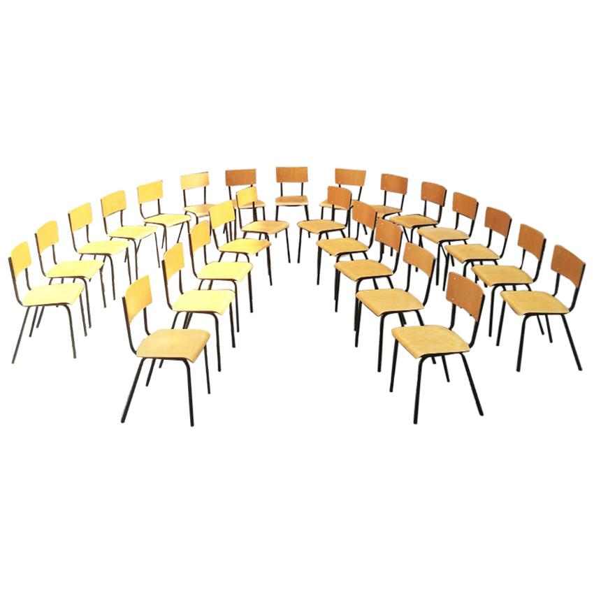 Italian Midcentury Stackable Beech and Metal School Chairs, 1960s