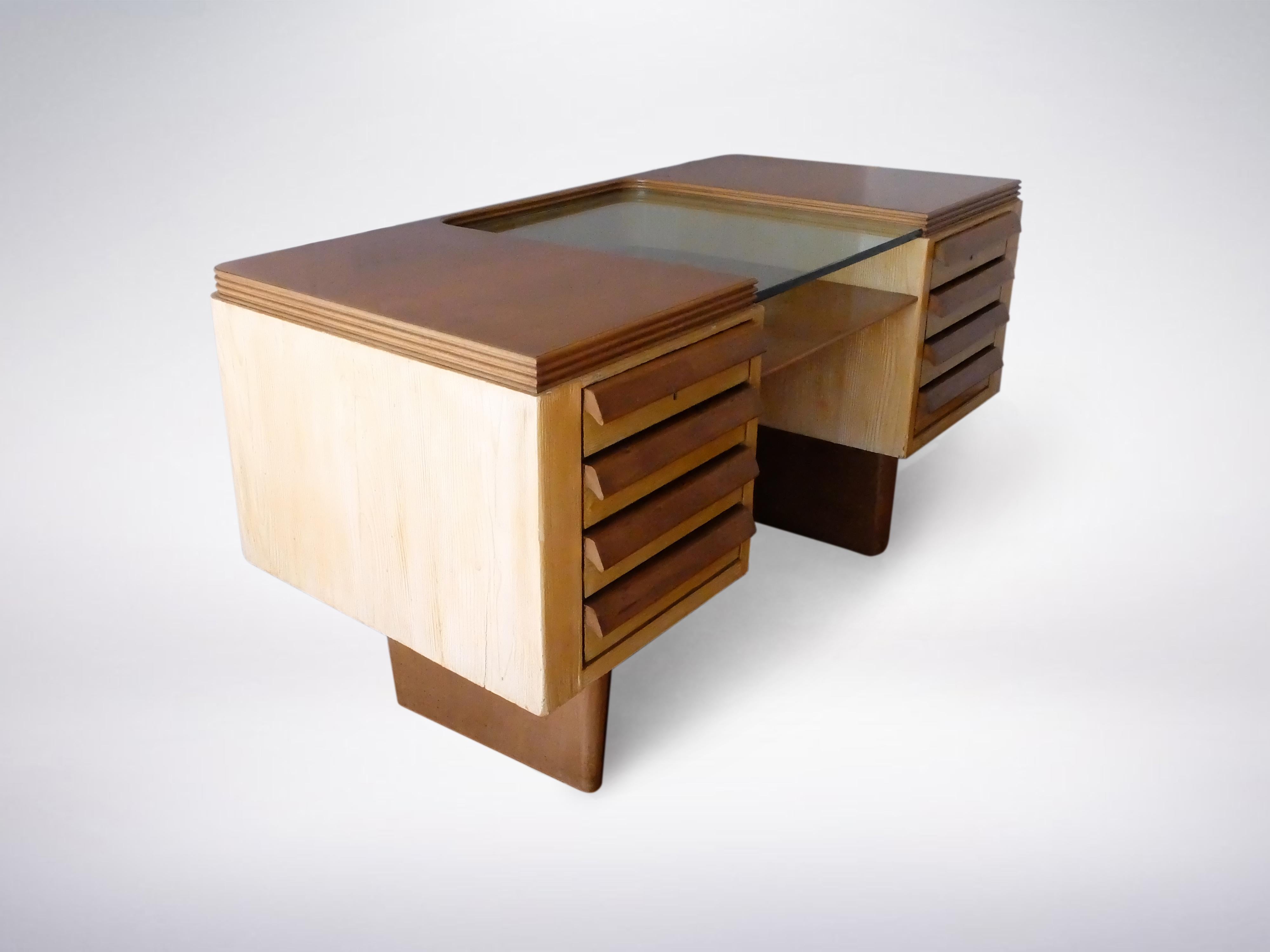 glass top desk wood