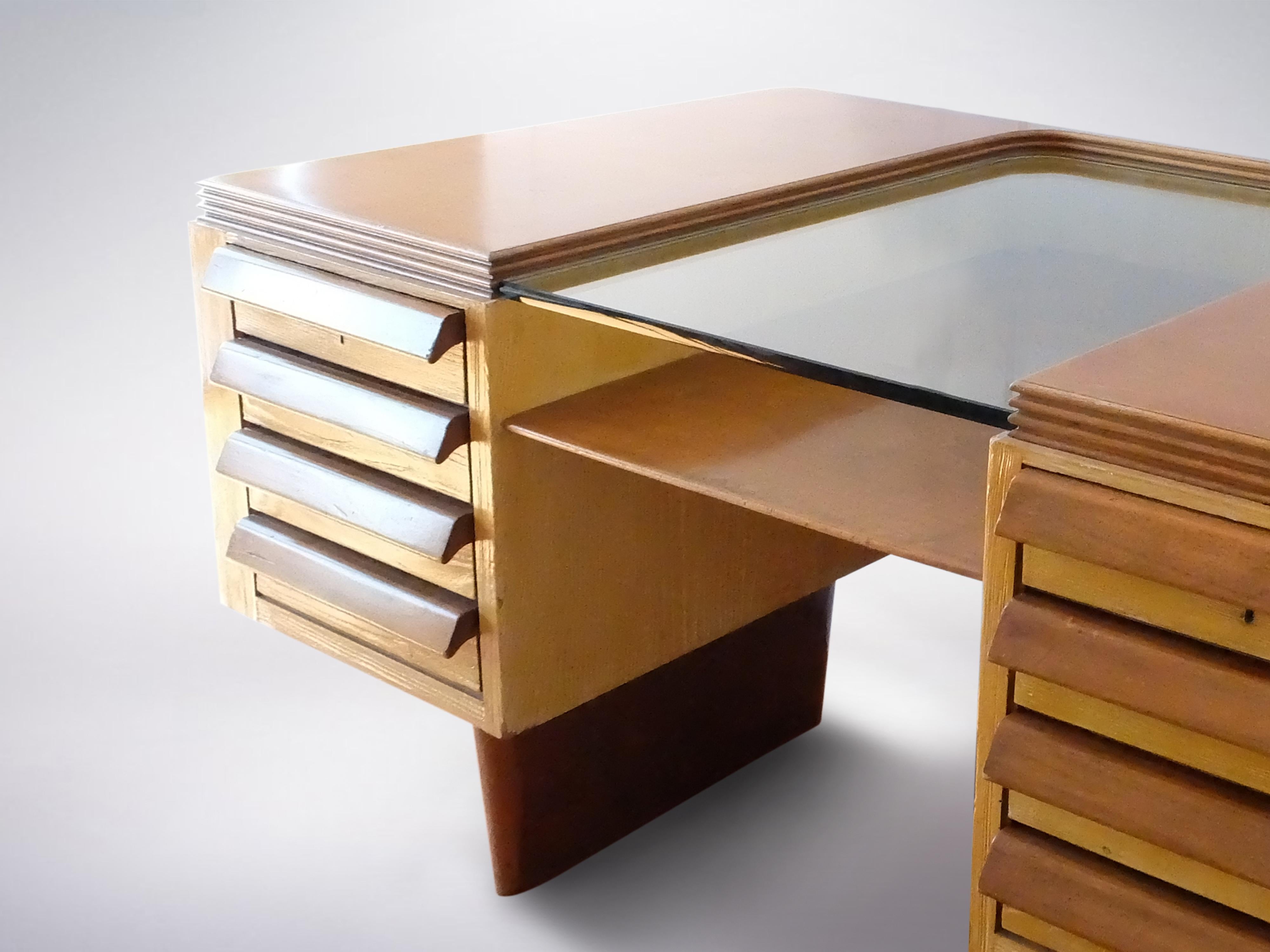 desk with glass top and drawers