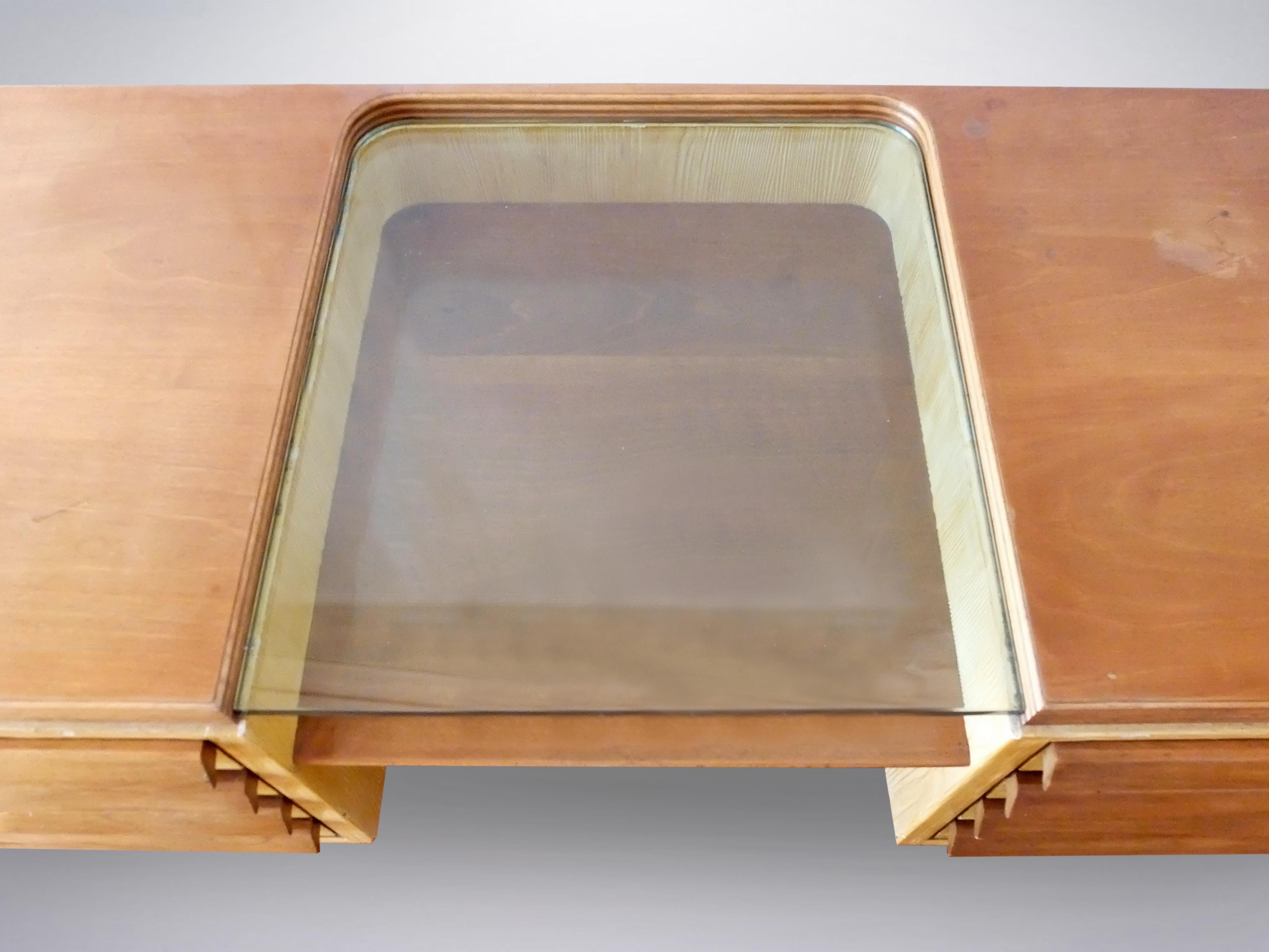 Mid-Century Modern Italian Mid-Century Stately Wooden Desk with Glass Top, 1950s For Sale