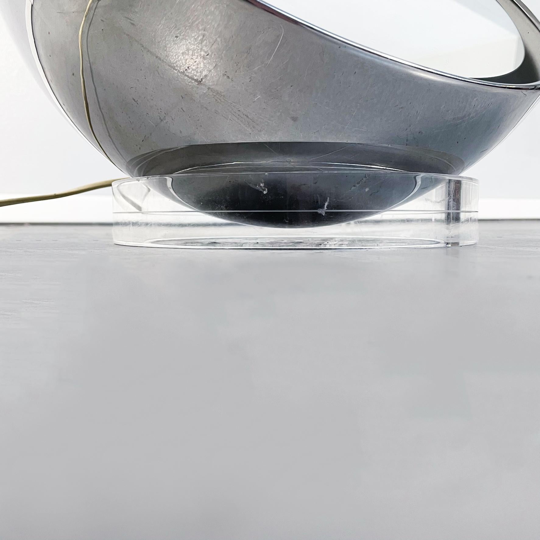 Italian Mid-Century Steel and Plastic Half Spherical Table Lamp-Mirror, 1970s For Sale 7