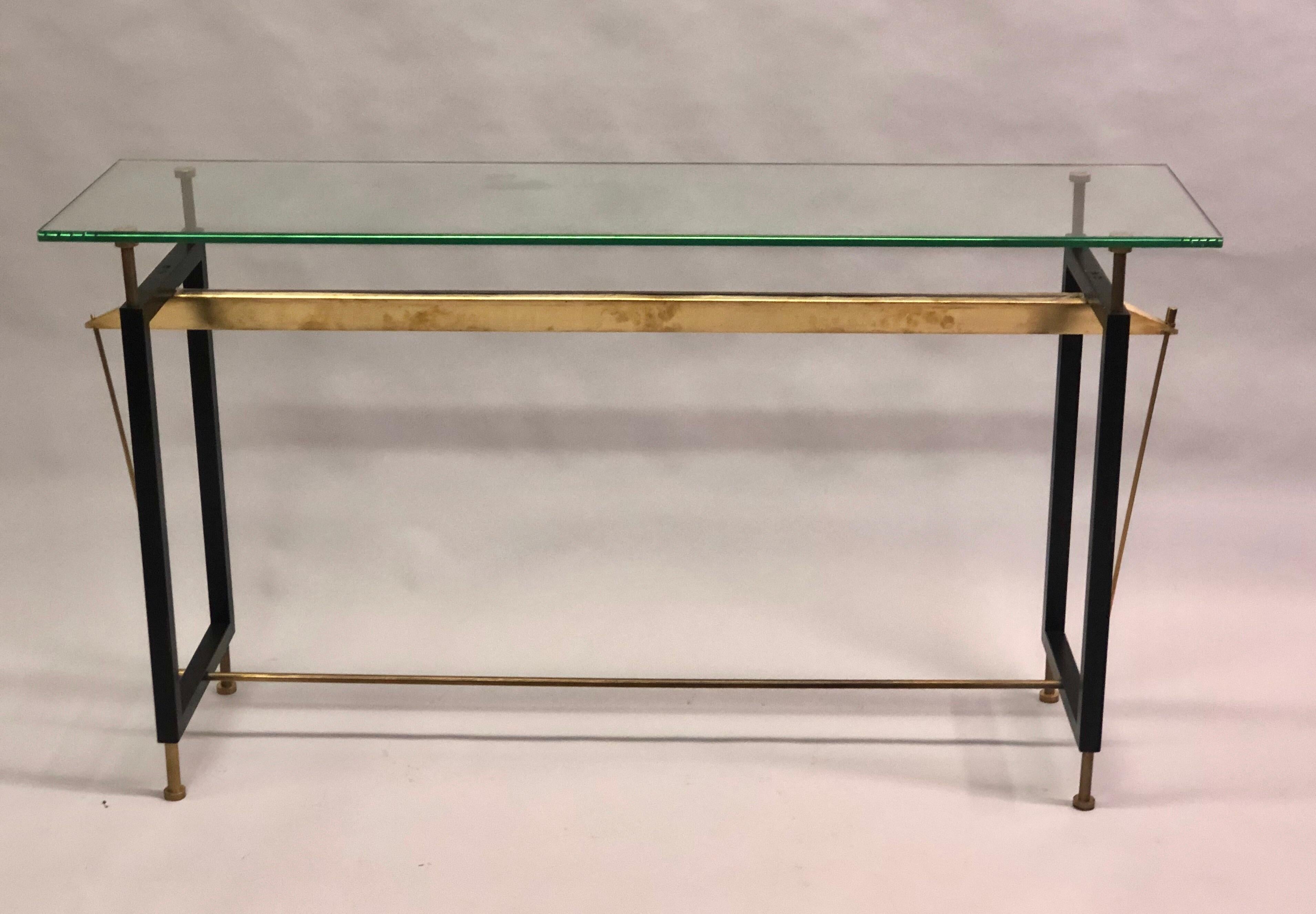 Mid-Century Modern Italian Midcentury Steel, Brass and Glass Cantilevered Console, Franco Albini For Sale