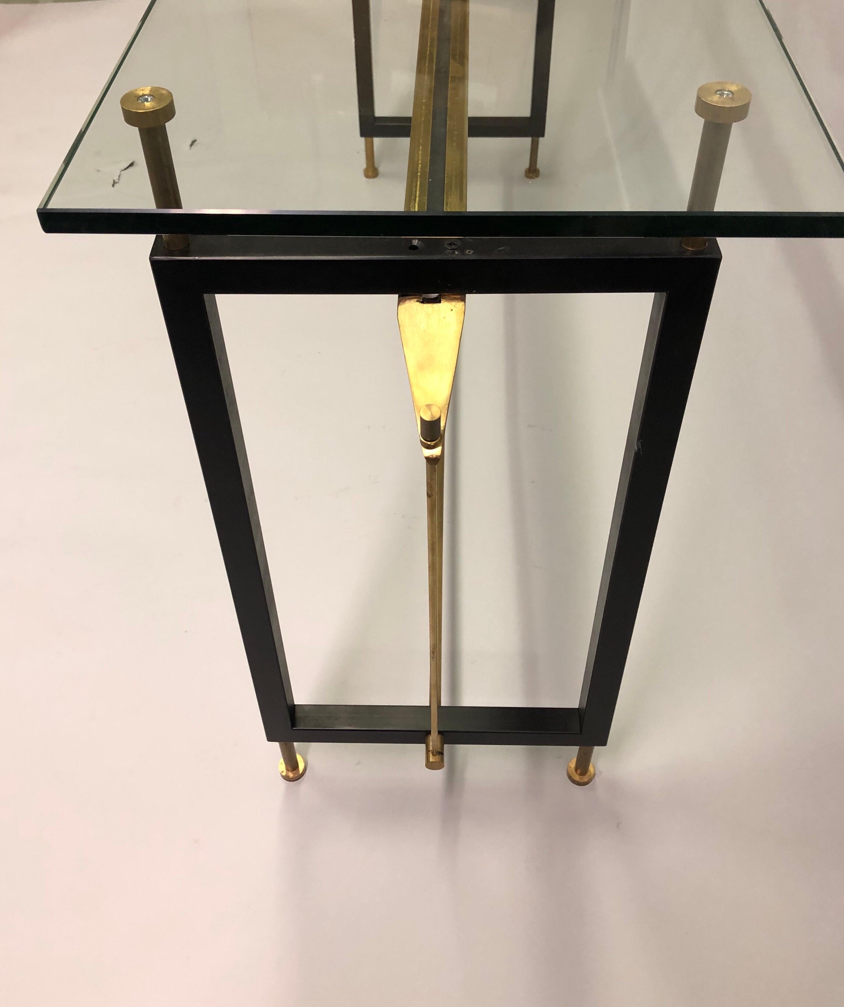 Consola voladiza italiana de acero, latón y cristal de mediados de siglo, Franco Albini Esmaltado en venta