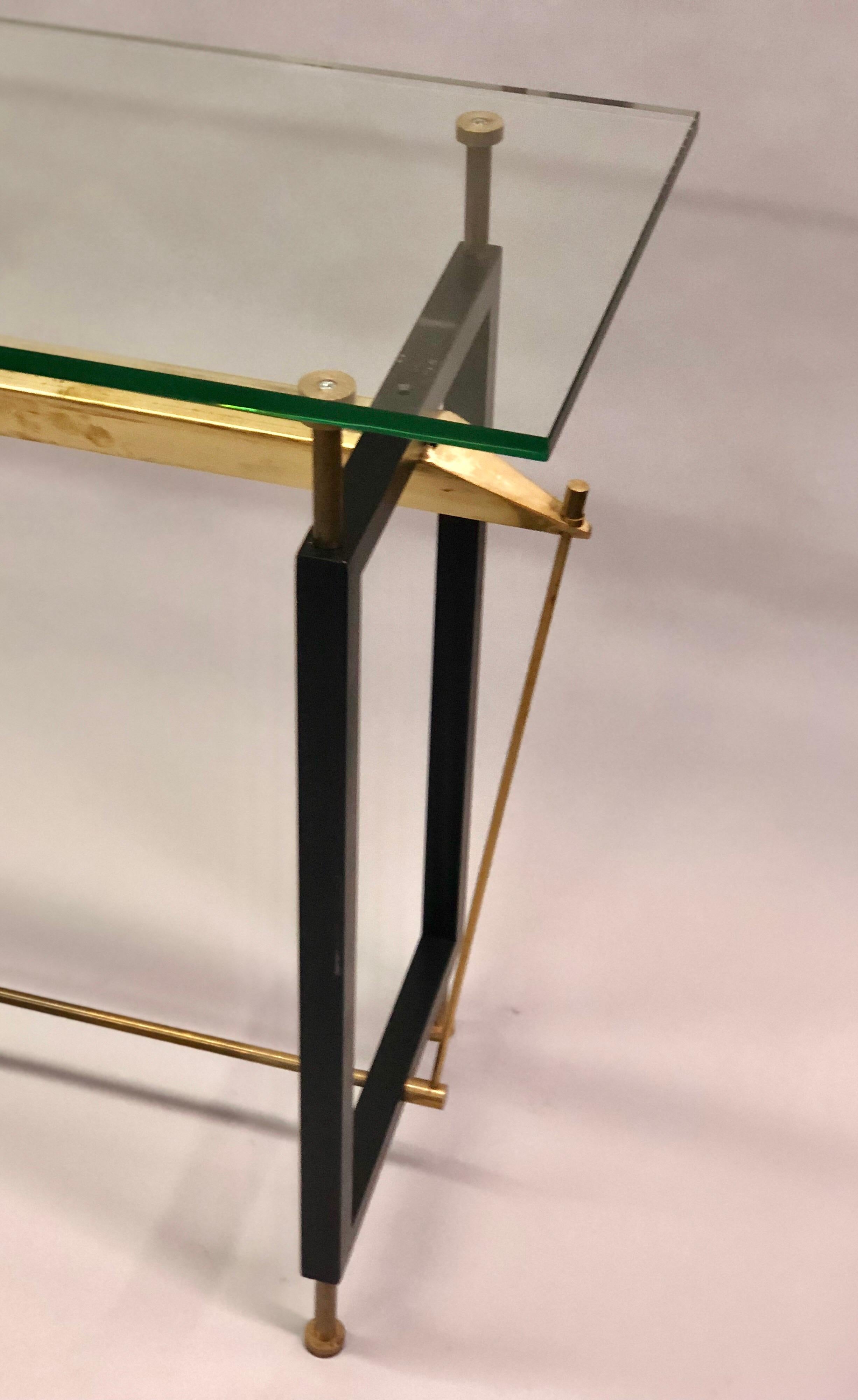 20th Century Italian Midcentury Steel, Brass and Glass Cantilevered Console, Franco Albini For Sale