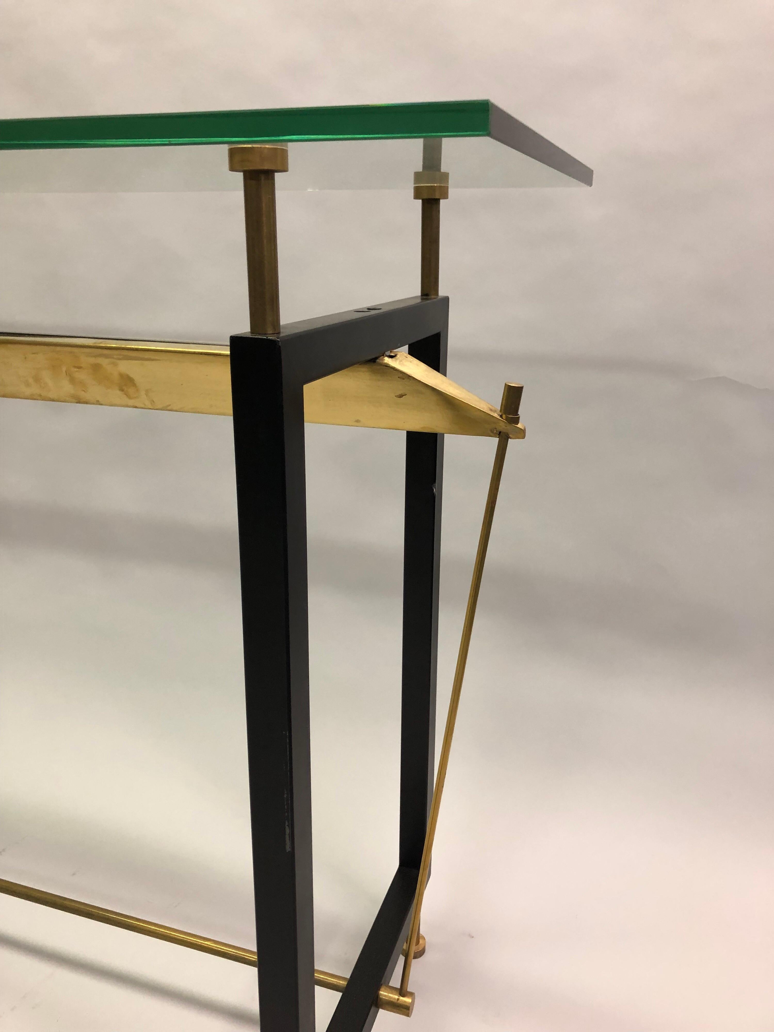 Italian Midcentury Steel, Brass and Glass Cantilevered Console, Franco Albini For Sale 2