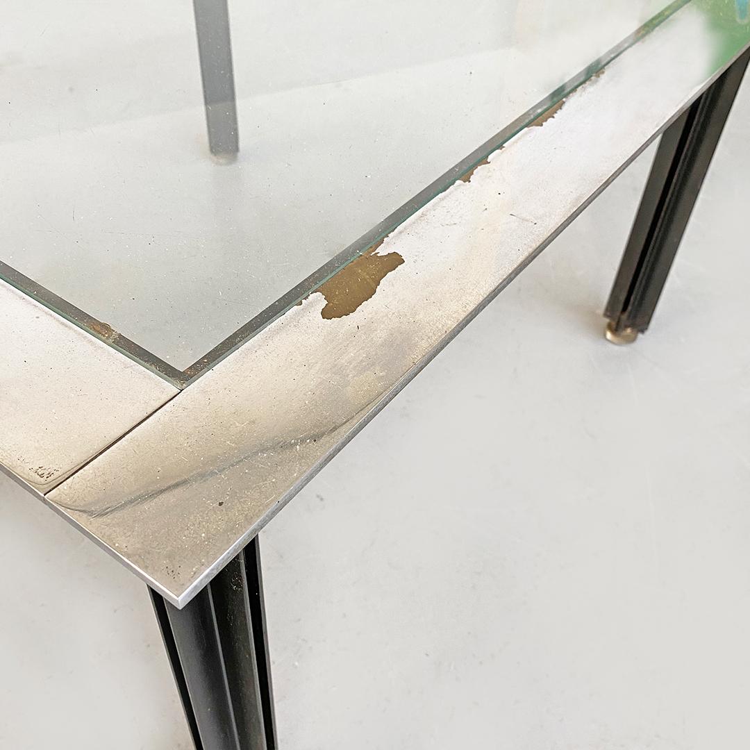 Glass Italian Mid-Century Steel Coffee Table by L.C. Dominioni for Azucena, 1960s For Sale