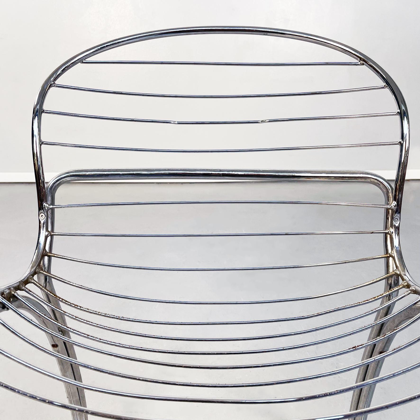 Italian mid-century steel Sabrina chairs by Gastone Rinaldi for Rima, 1970s
Set of 6 Sabrina chairs in curved chromed steel. The seat and back are made of fine tubular chromed steel that follows the shape of the body.
Produced by Rima in 1970s and