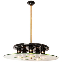 Italian Mid-Century chandelier Black Metal, Brass and Glass 1960s