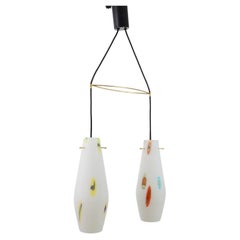 Italian Midcentury Stilnovo Pendant Light with Double Glasses and Brass Holder