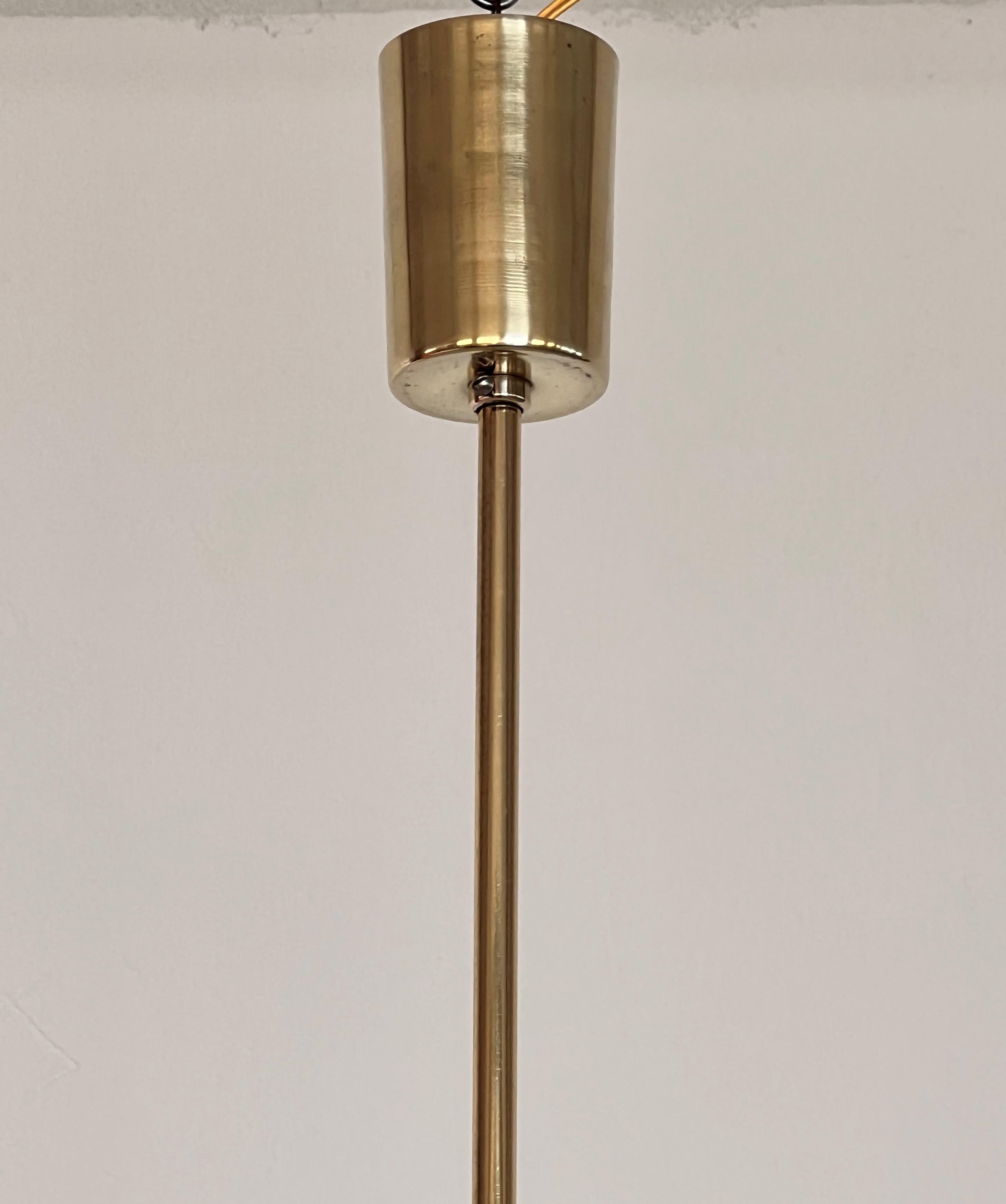 Italian Mid-Century Stilnovo Pendant Light with Opaline Glass and Brass, 1970s 5