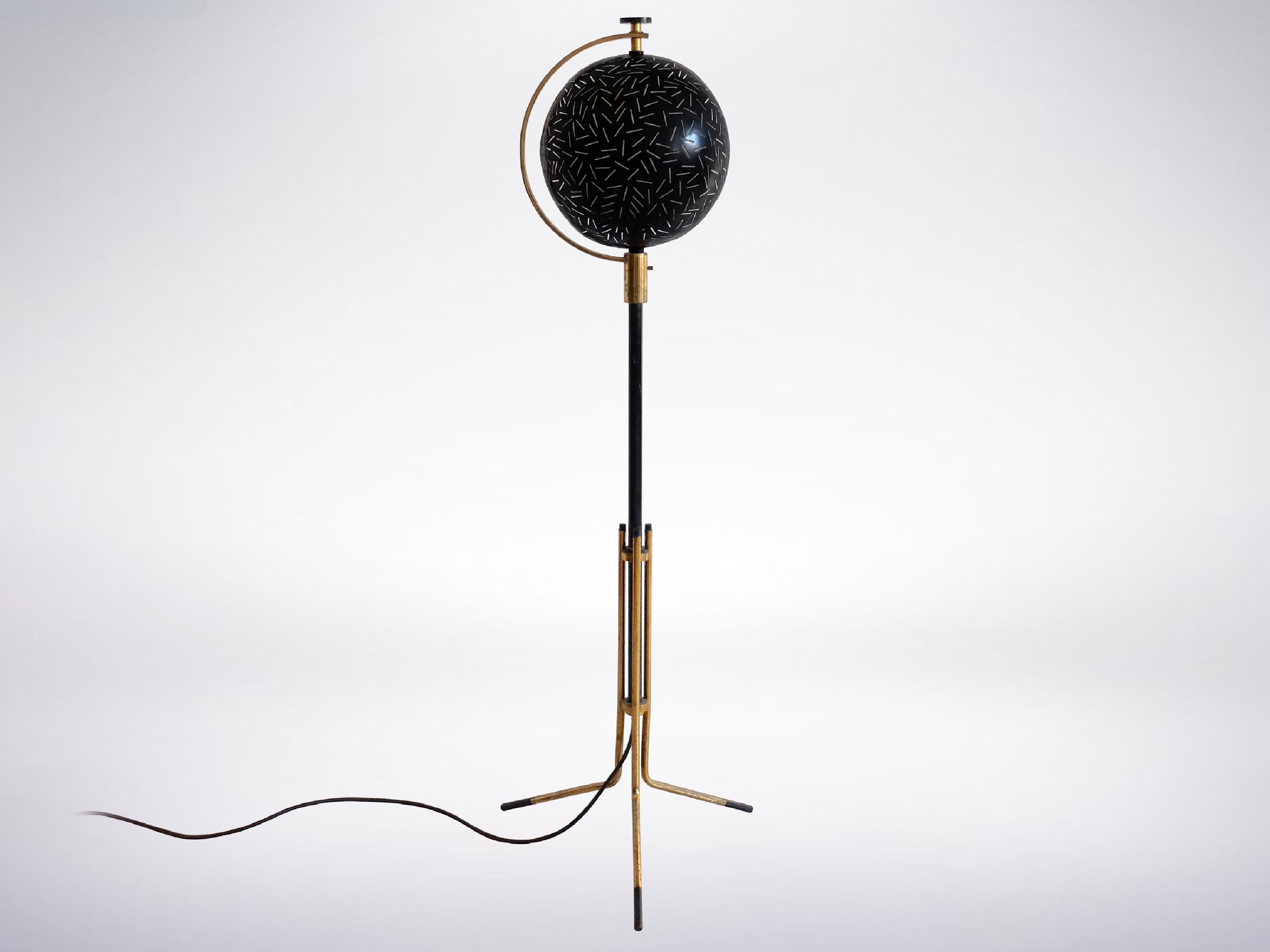 Italian mid-century, Stilnovo rare floor lamp, 1950s
This lamp is made of marble, black lacquered metal, brass and frosted glass.
Bruno Gatta (1904–76) founded Stilnovo in 1946, making it a recognizable name in lighting. Gatta began his business