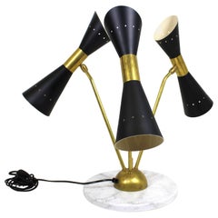 Italian Midcentury Stilnovo Style Table Lamp on Marble Base