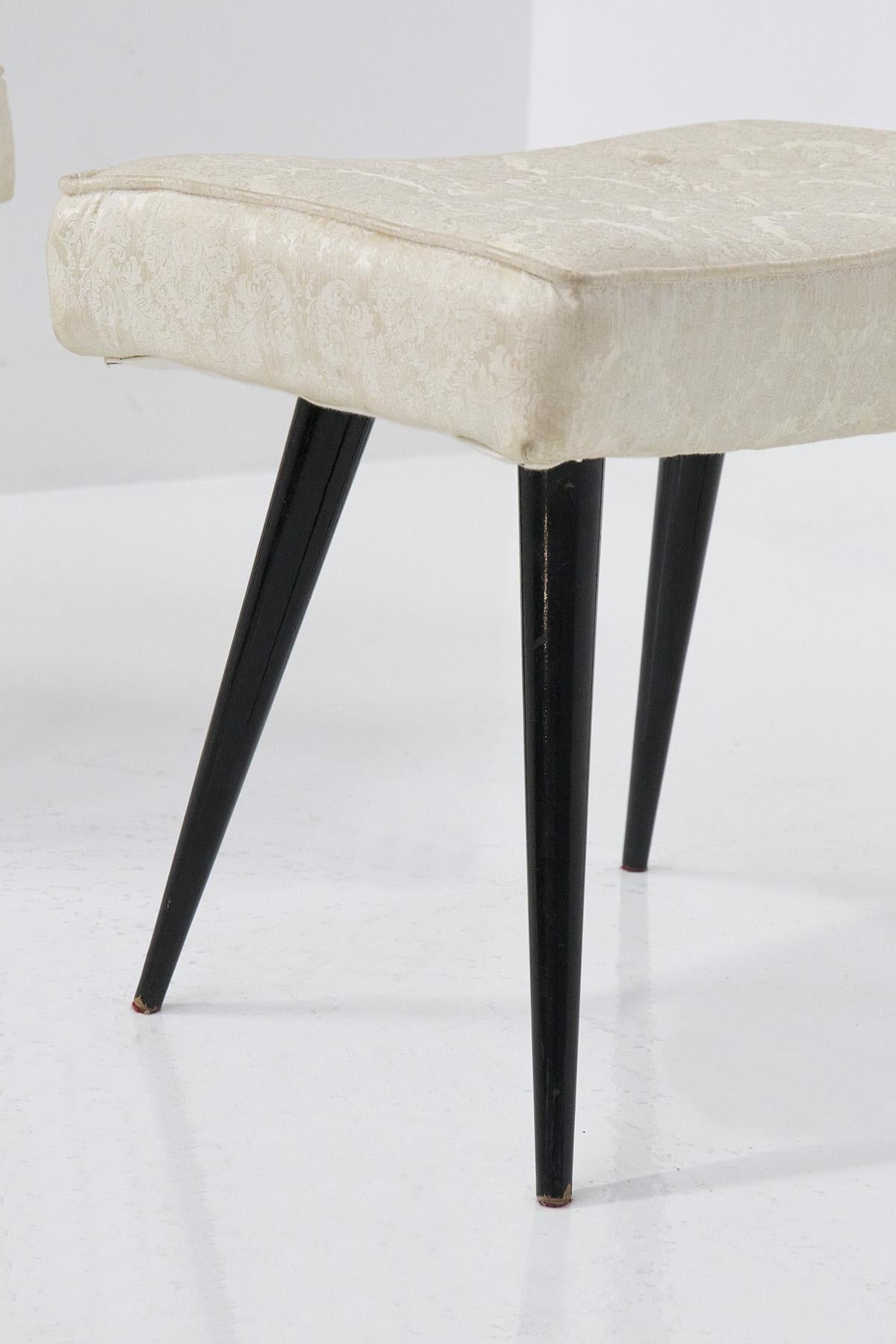 Italian Mid-Century Stools in Wood and Brocade For Sale 1