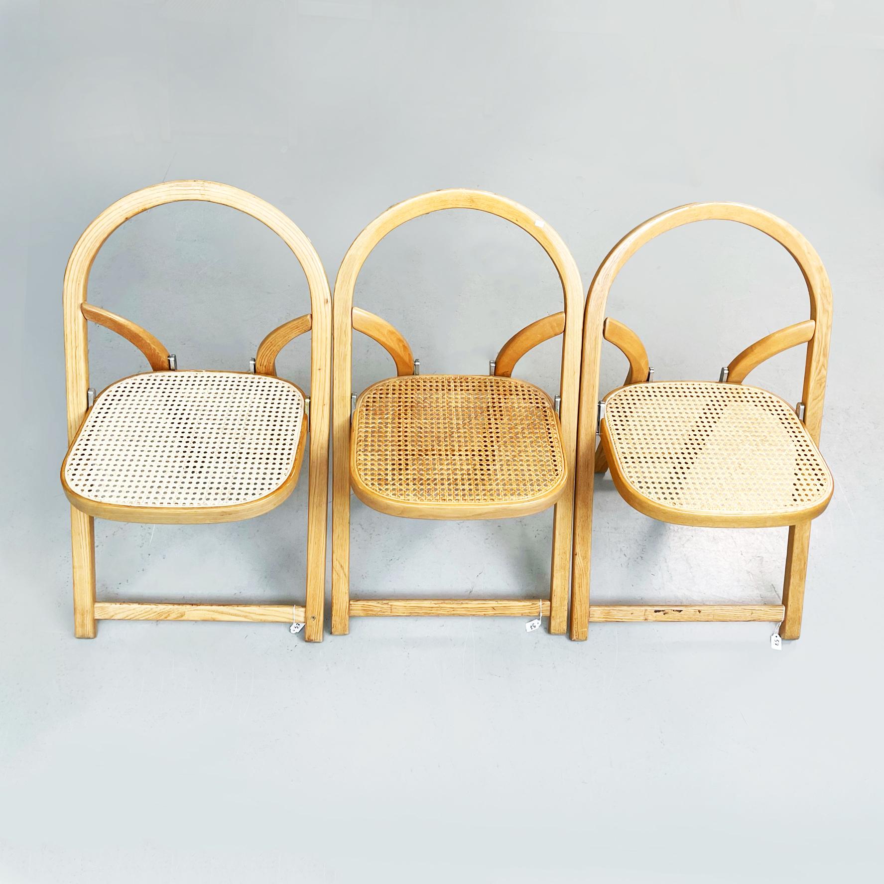 Late 20th Century Italian Mid-Century Straw and Wooden Arca Chairs by Sabadin for Crassevig, 1970s