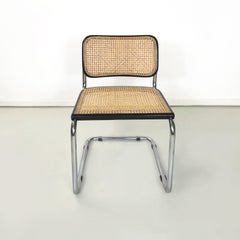 Sedie italiane di metà secolo in legno di paglia e acciaio Cesca di Marcel Breuer Gavina, anni '70