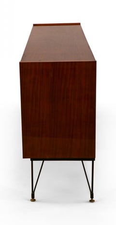 Italian Mid-Century Striped Veneer Mahogany and Brass Sideboard