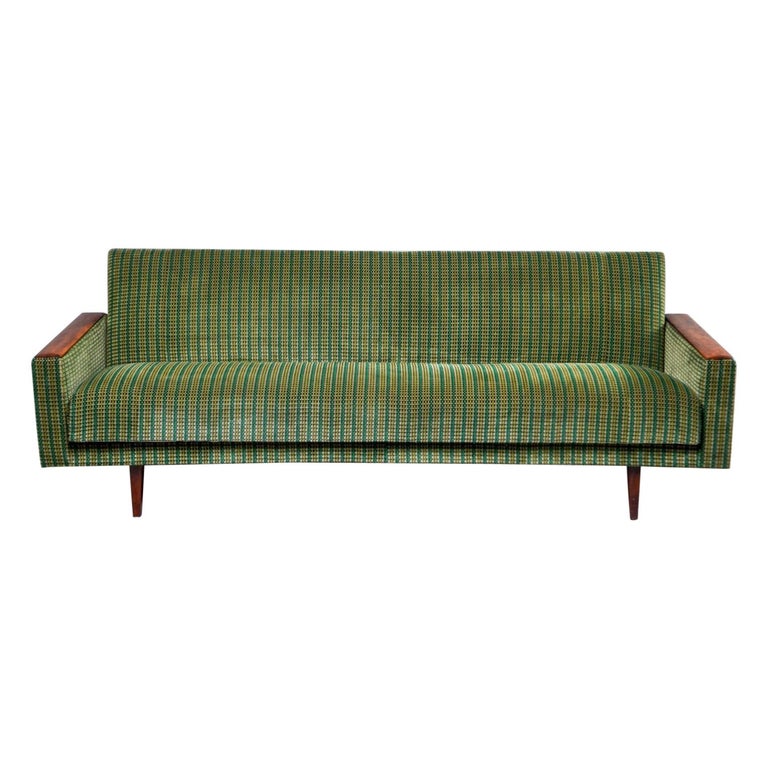 Italian Midcentury Studio Sofa With Wood Legs And Armrests For Midcentury Studio Sofa With Wood Legs