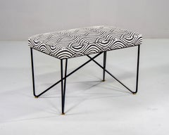 Italian Midcentury Style Bench with Black Iron Hairpin Legs