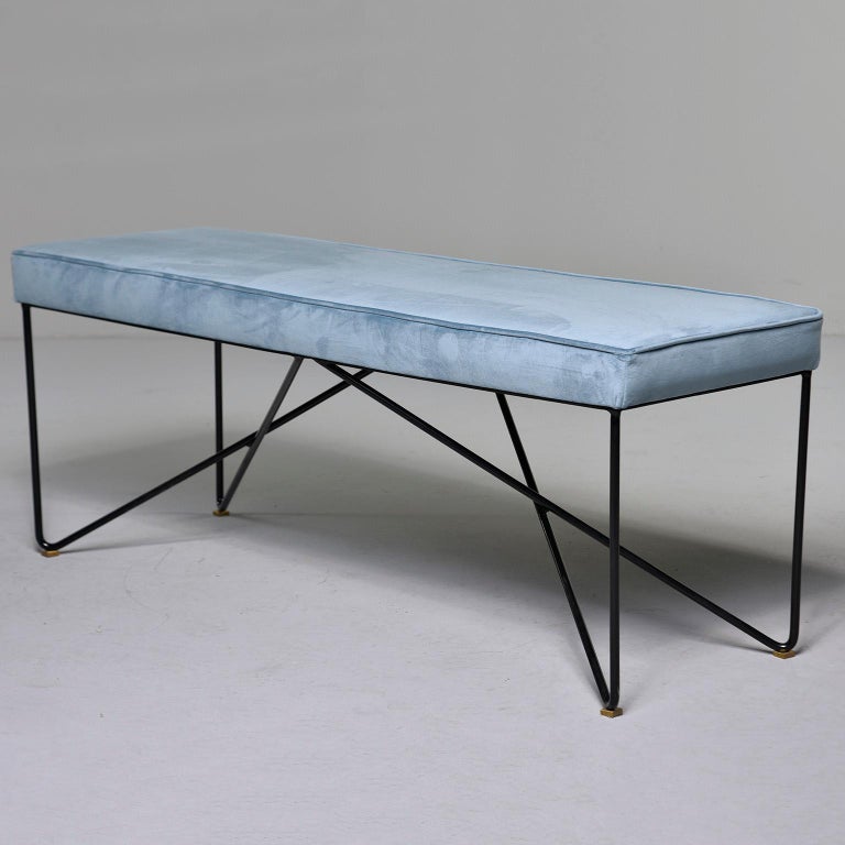 Italian Midcentury Style Bench With Blue Velvet Upholstery