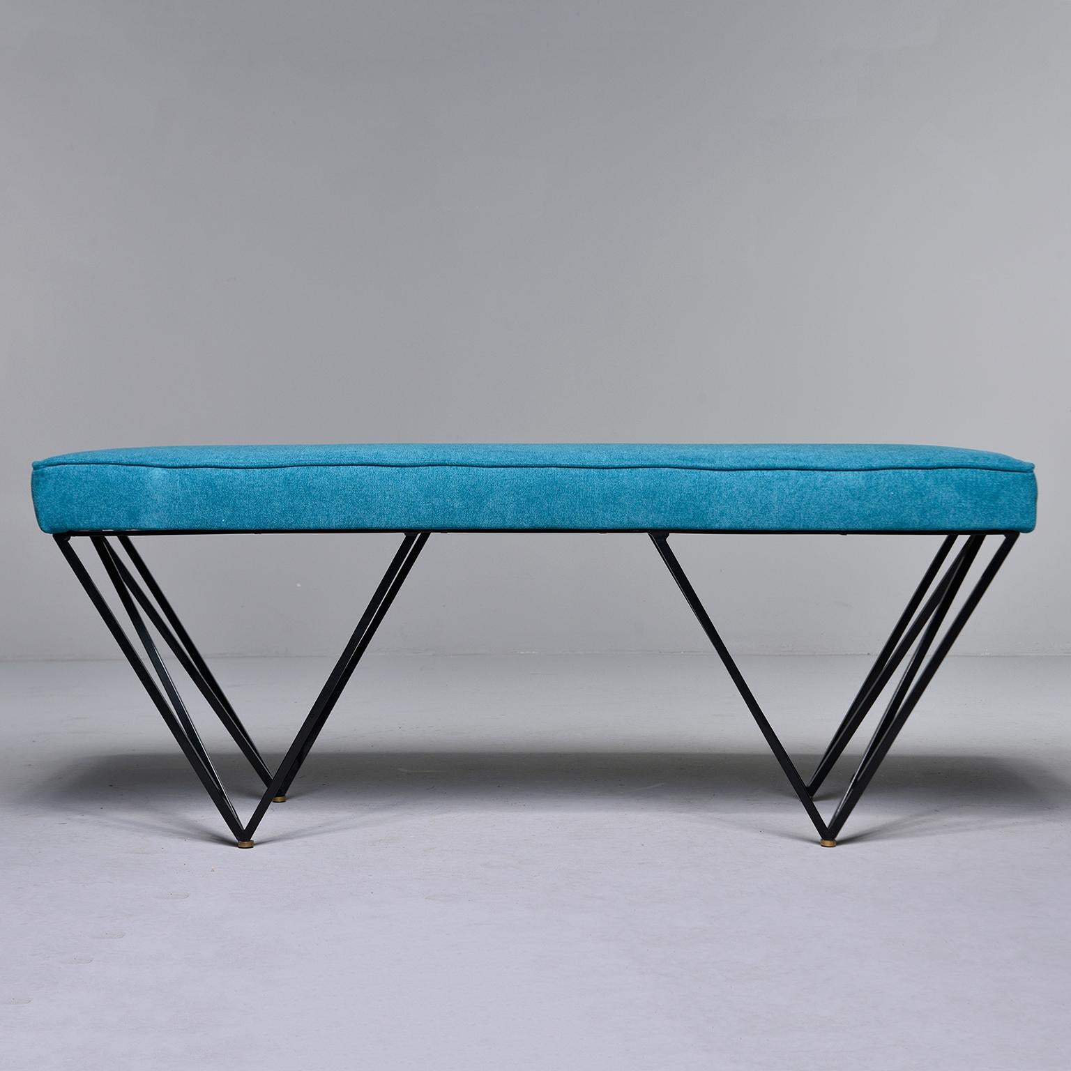 Mid-Century Modern Italian Midcentury Style Bench with Teal Fabric and Black Metal Legs