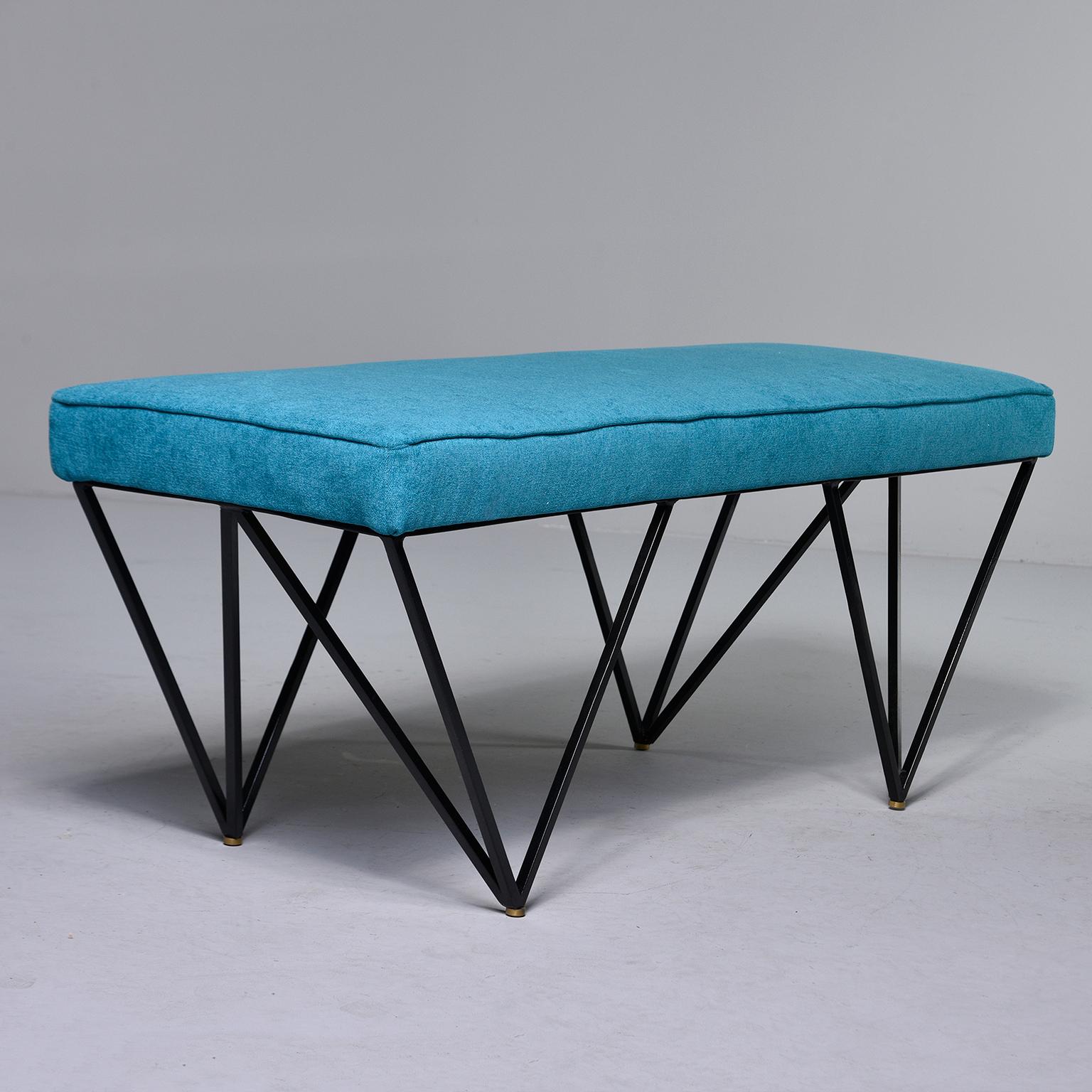 Italian Midcentury Style Bench with Teal Fabric and Black Metal Legs 3