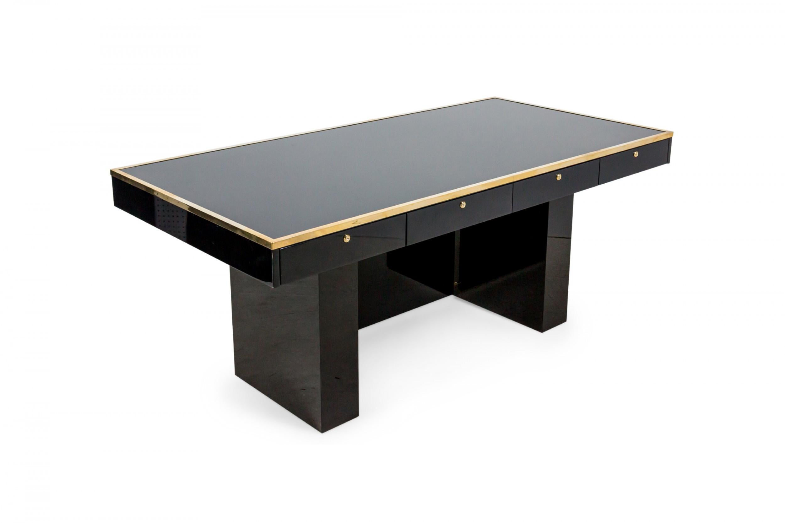 Brass Italian Mid-Century Style Black Lacquered Desk For Sale