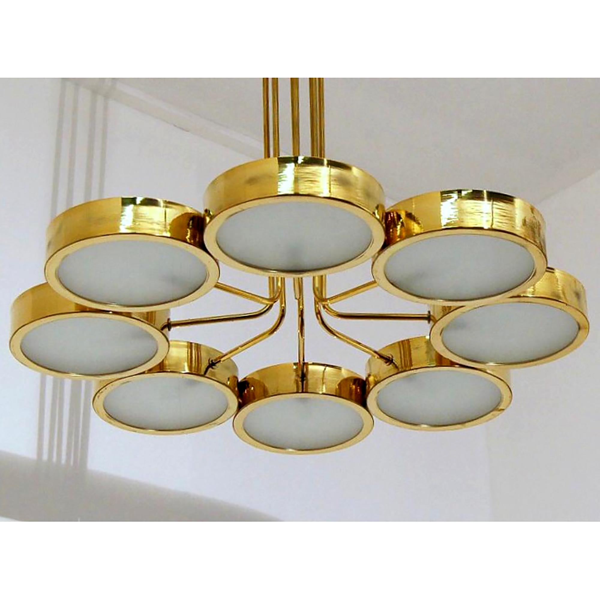 Contemporary Italian Mid-Century Style Brass Chandelier in the Manner of Bruno Gatta For Sale