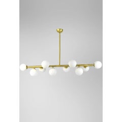 Italian Mid-Century Style Brass Chandelier with 12 Glass Globe Lights