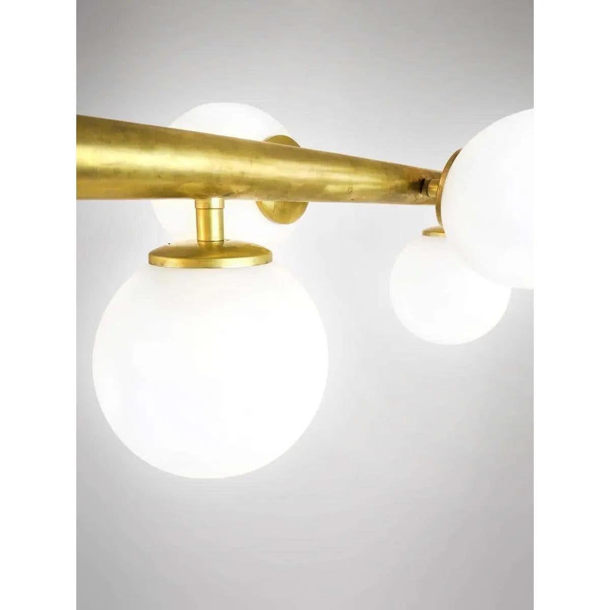 Patinated Italian Mid-Century Style Brass Chandelier with 12 Glass Globe Lights For Sale