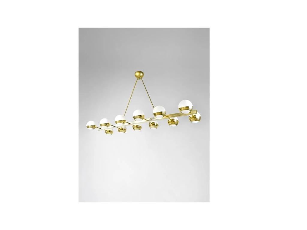 Contemporary Italian Mid Century Style Brass Chandelier with 12 glass globe lights For Sale
