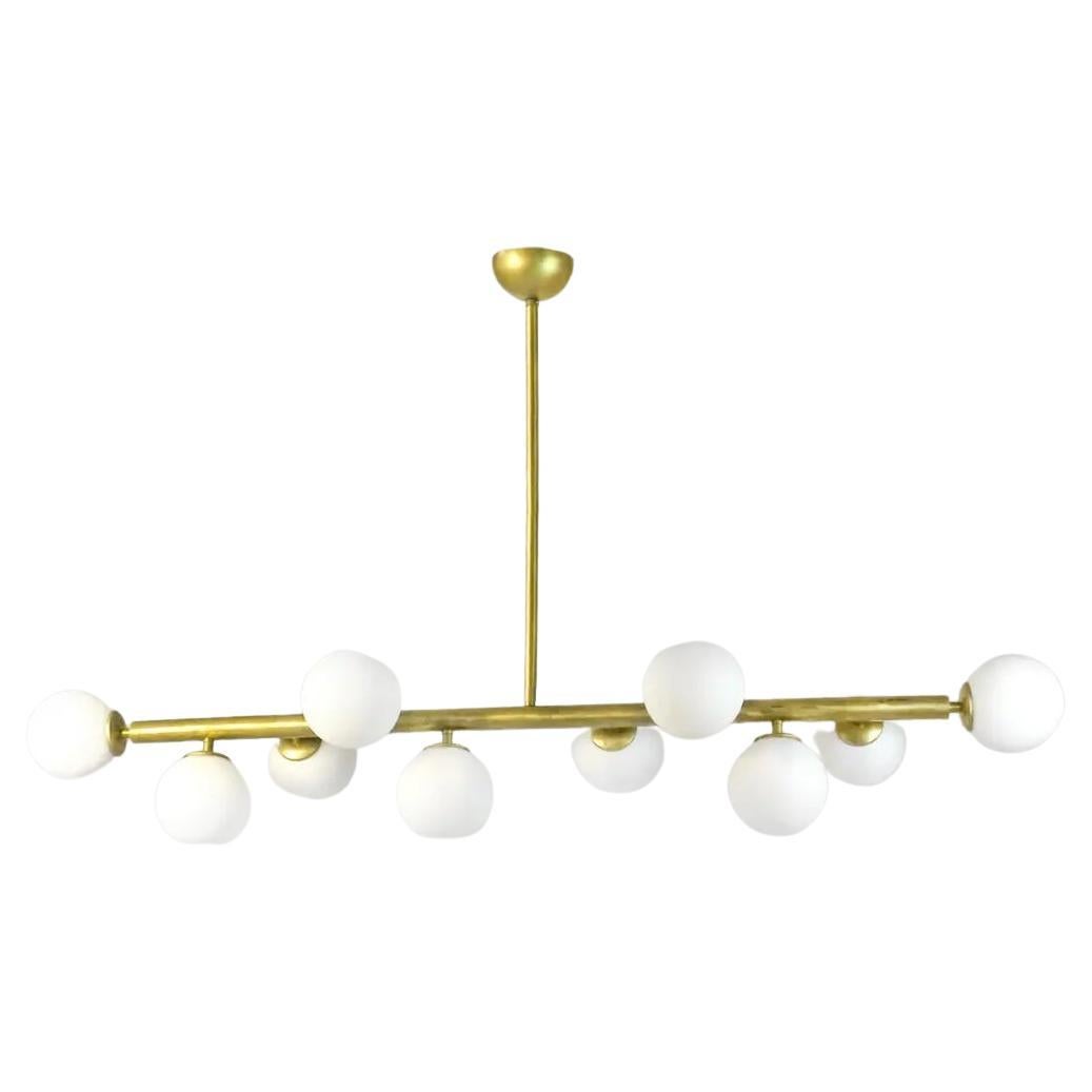 Italian Mid-Century Style Brass Chandelier with 12 Glass Globe Lights For Sale