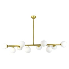 Italian Mid-Century Style Brass Chandelier with 12 Glass Globe Lights