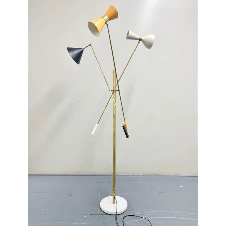 Italian Mid-Century Style Brass Floor Lamp with Directional Multicolor ...