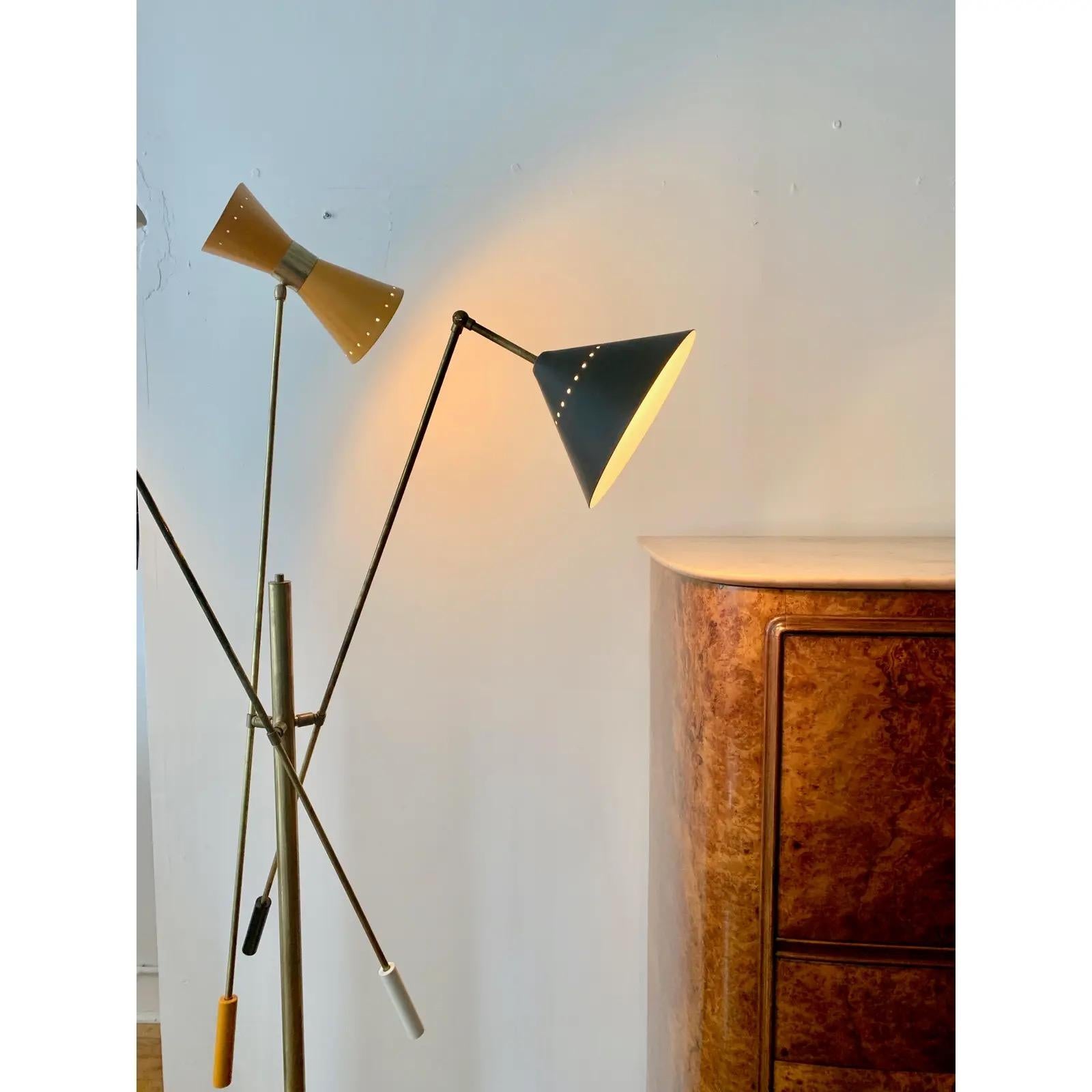 Mid-Century Modern Italian Mid-Century Style Brass Floor Lamp with Directional Multicolor Shades For Sale