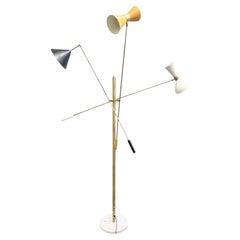 Italian Mid-Century Style Brass Floor Lamp with Directional Multicolor Shades