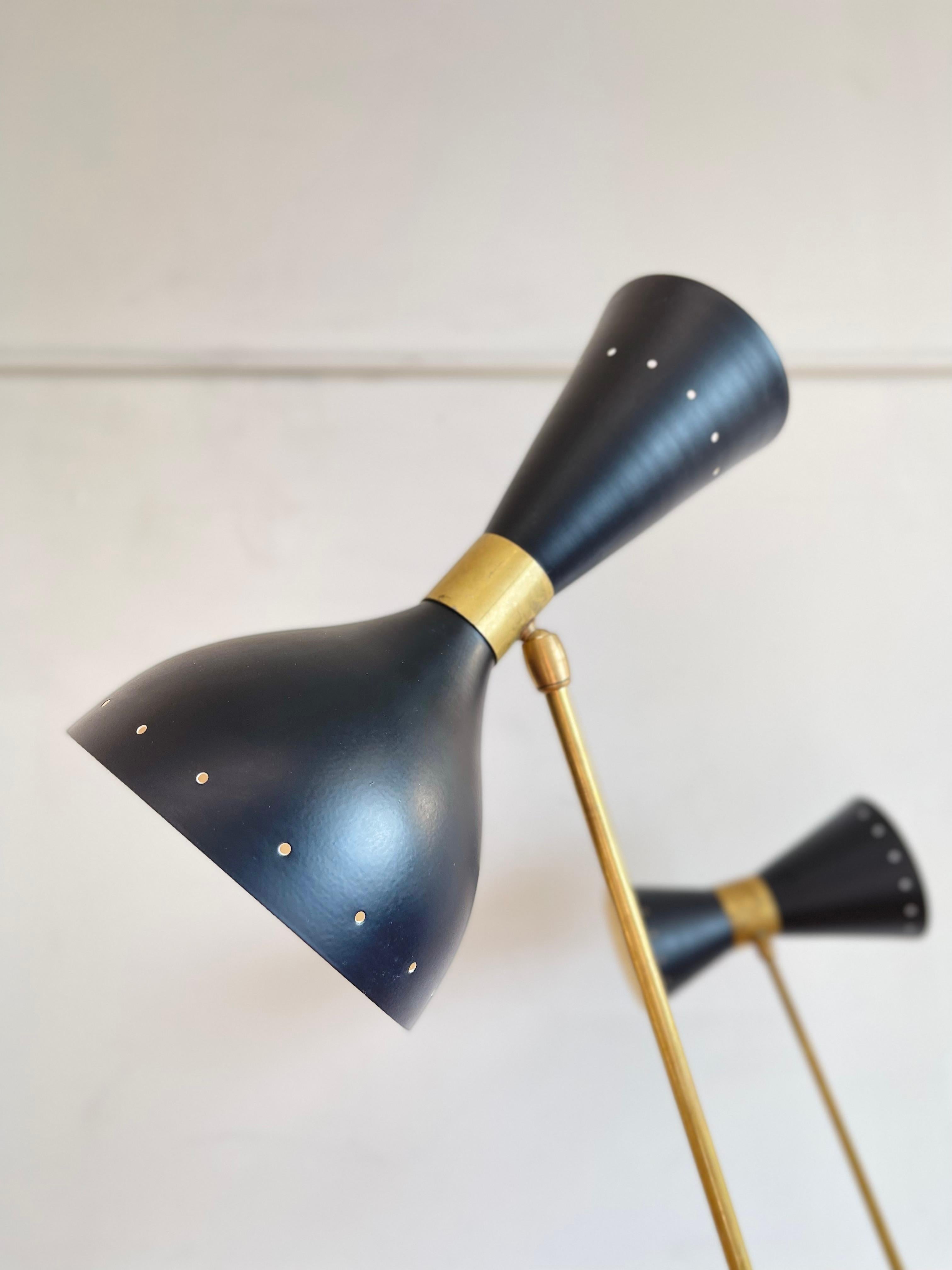 Italian Mid Century Style Brass Floor Lamp With Directional Black Shades For Sale 5