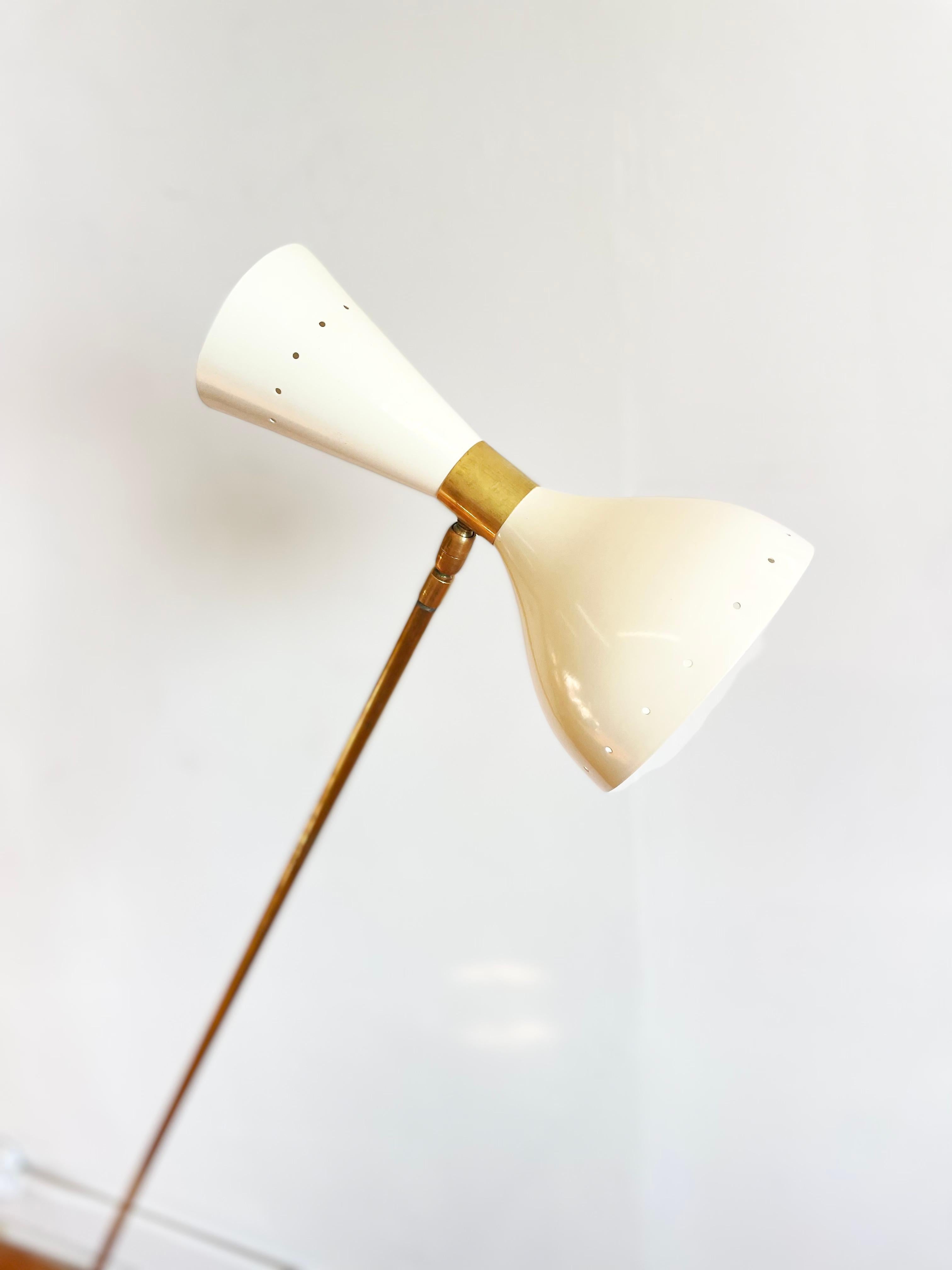 Italian Mid Century Style Brass Floor Lamp with Directional White Shades For Sale 7